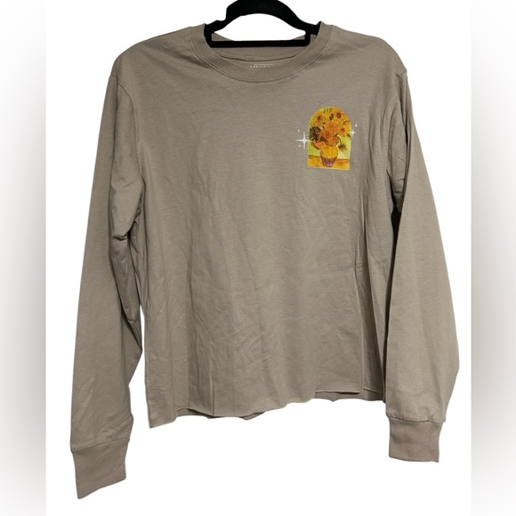 Mighty Fine Tops - Mighty Fine Tan Sunflowers Van Gogh Long Sleeve Skimmer Graphic Tee S